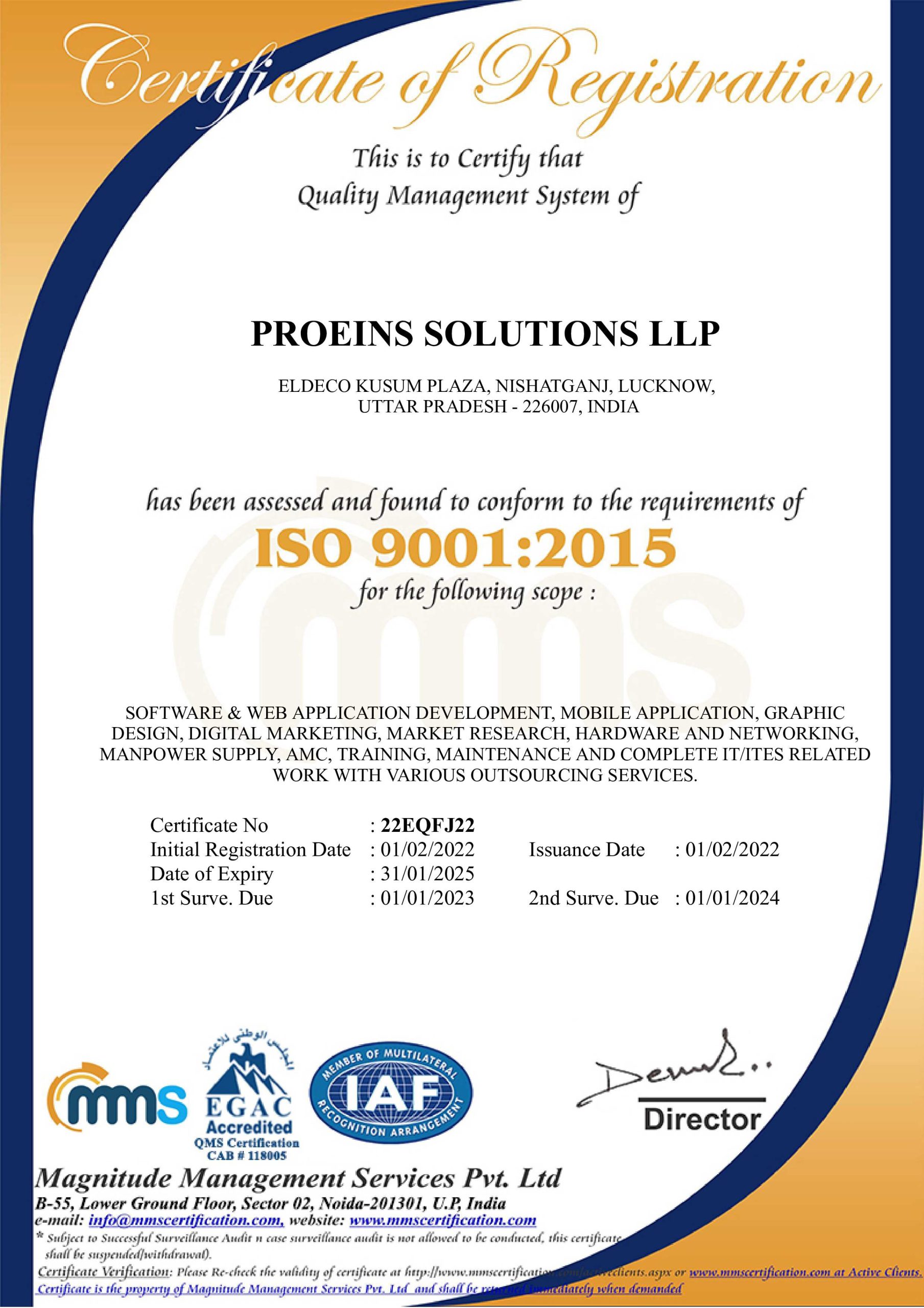 ISO Certificate of ProEins