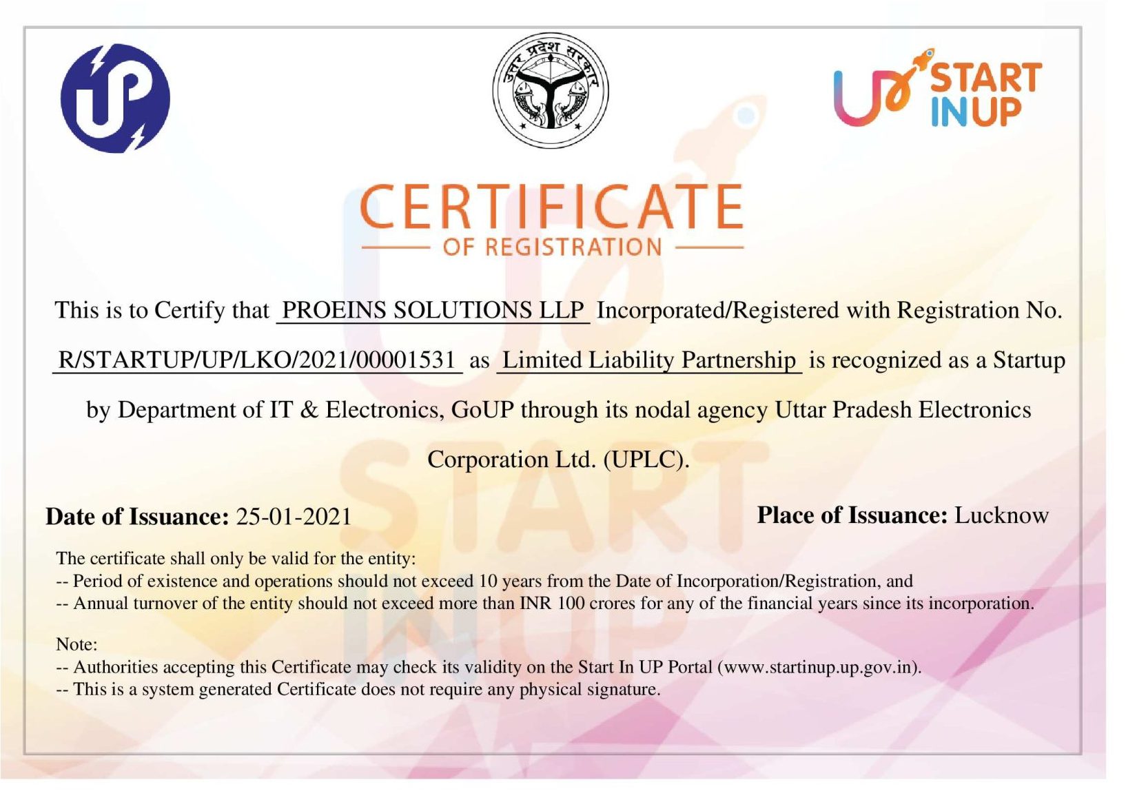 StartinUP Certificate